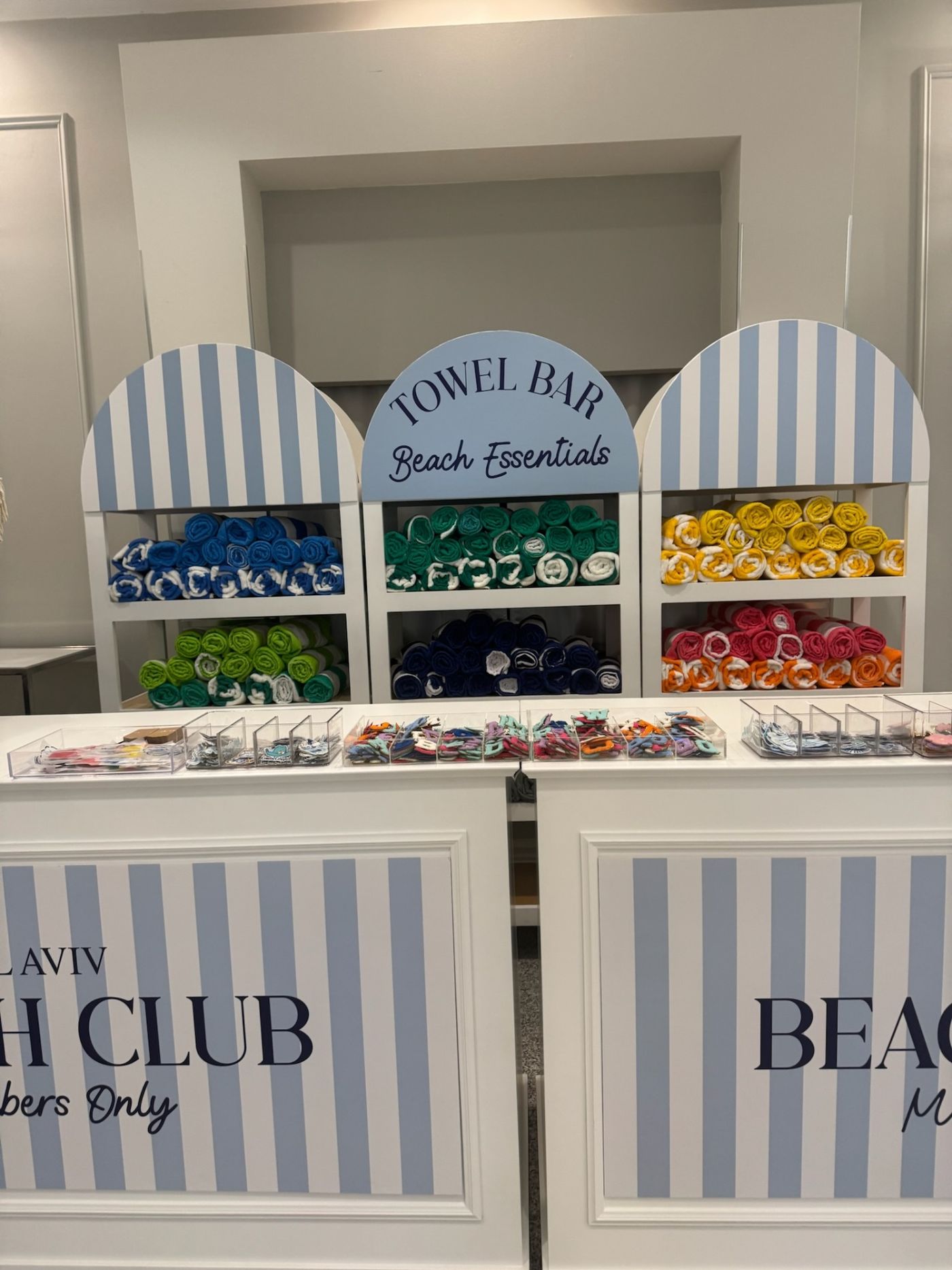 Tel Aviv Beach Club towel bar with custom keychains
